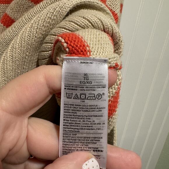 GAP 24/7 Split Hem Rolled Neck Striped Sweater Cream Red Size XL Oversized - Picture 6 of 7